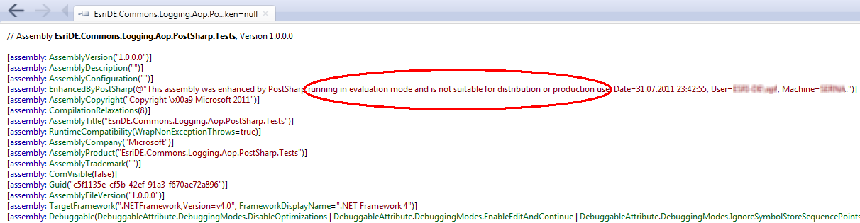Screenshot for Be carefully by using PostSharp regarding license choice