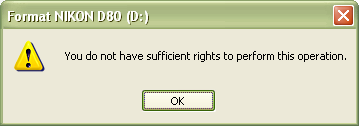 Screenshot for Formatting removable media throws “You do not have sufficient rights to perform this operation.”
