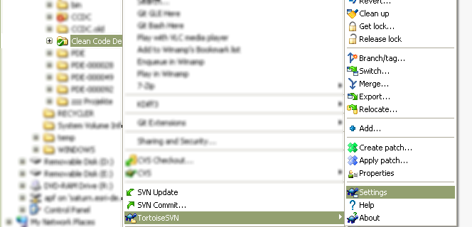 Screenshot for Global SVN Ignore Patterns und Zeitstempel-Optionen