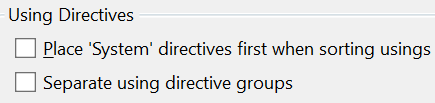 Visual Studio using directive sort options