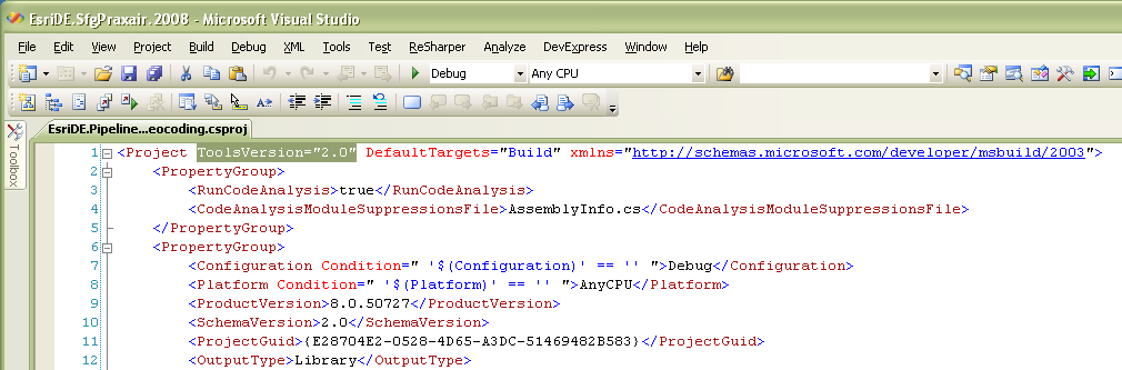 Screenshot for Visual Studio 2005 and 2008 compatibility with ReSharper