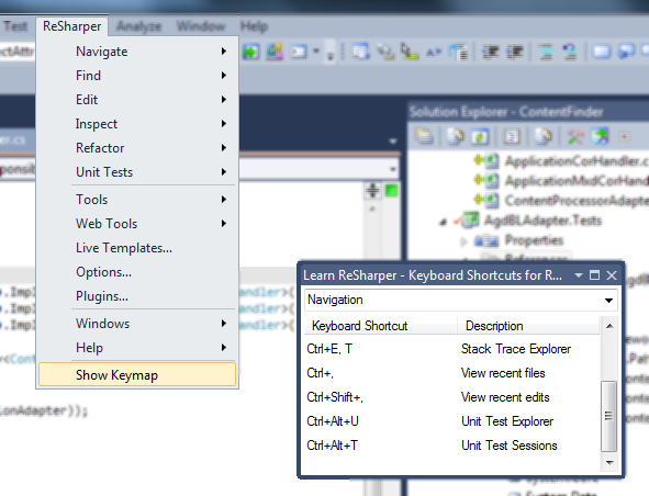 Screenshot for Get Keymaps for ReSharper running
