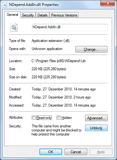 Screenshot for Installation experiences with NDepend under Win7/64 with restricted user permissions