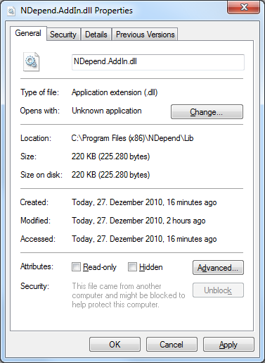 Screenshot for Installation experiences with NDepend under Win7/64 with restricted user permissions