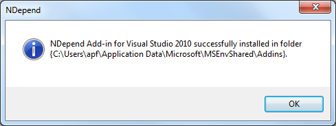 Screenshot for Installation experiences with NDepend under Win7/64 with restricted user permissions