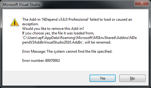 Screenshot for Installation experiences with NDepend under Win7/64 with restricted user permissions