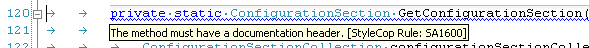 Screenshot for StyleCop throws documentation warning SA1600 for private elements