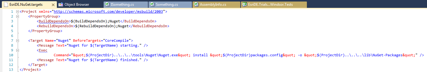 Screenshot for Using NuGet in a MSBuild-target to have the packages at the last stand