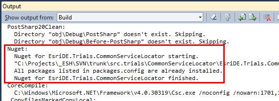 Screenshot for Using NuGet in a MSBuild-target to have the packages at the last stand