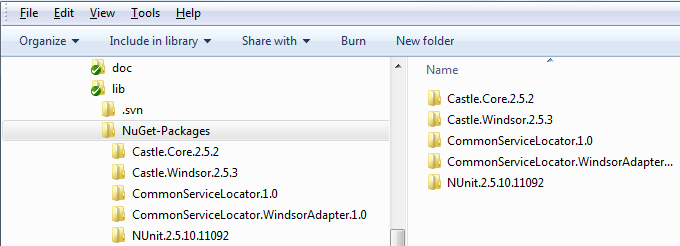 Screenshot for Using NuGet in a MSBuild-target to have the packages at the last stand